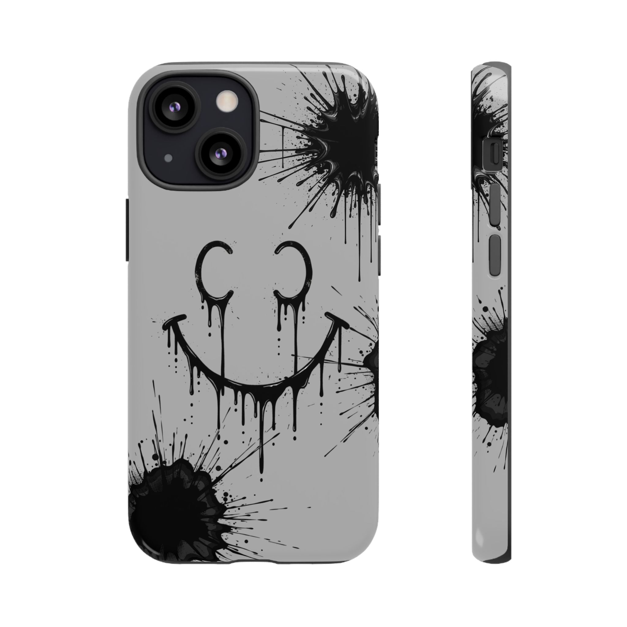 Protective Phone Case — Gray Drip Smile Splatter Design