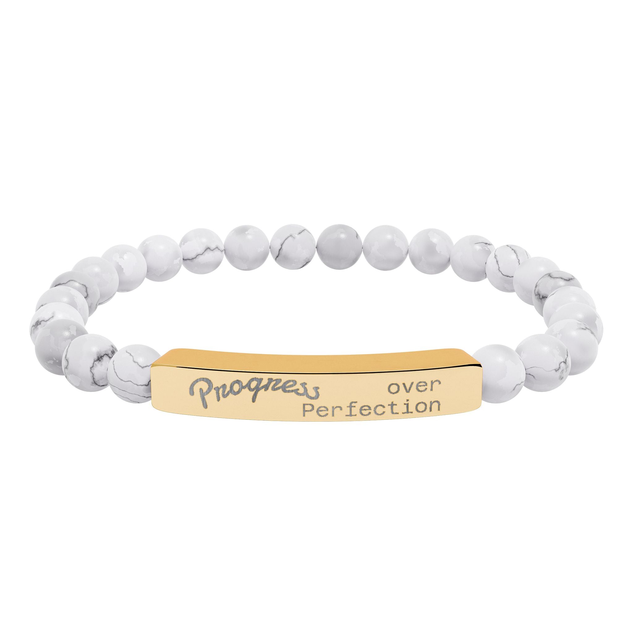 Engraved Natural Stone Stretch Bar Bracelet — Personalized Beaded Bracelet