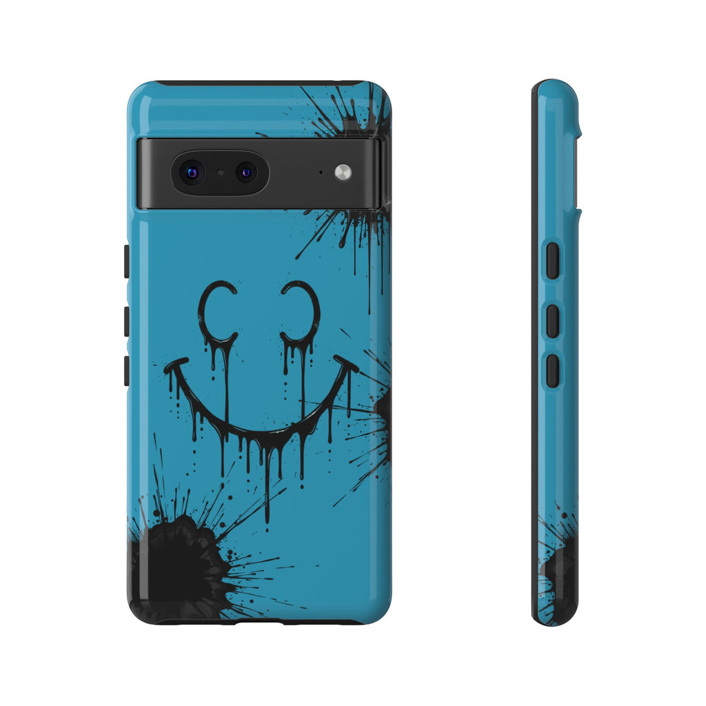 Protective Phone Case — Blue Drip Smile Splatter Design