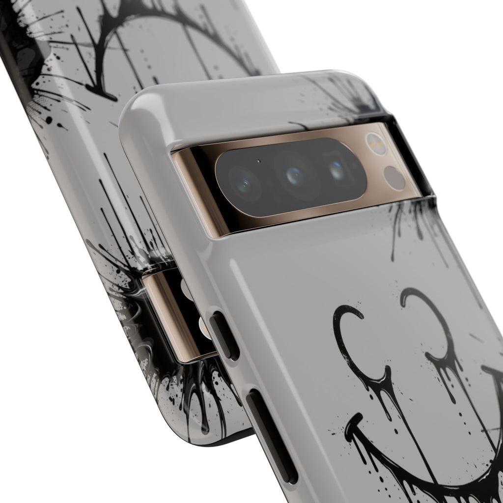 Protective Phone Case — Gray Drip Smile Splatter Design