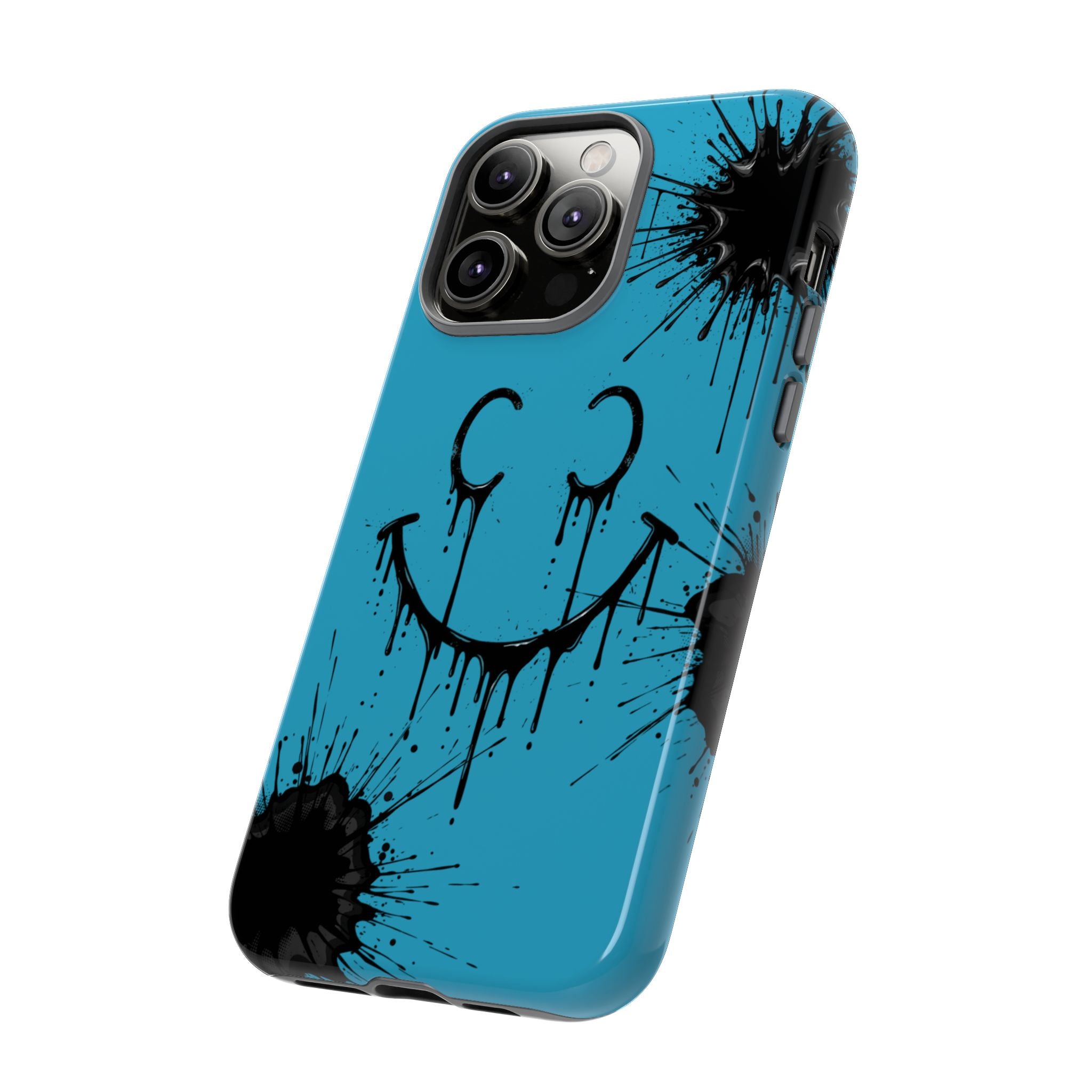 Protective Phone Case — Blue Drip Smile Splatter Design