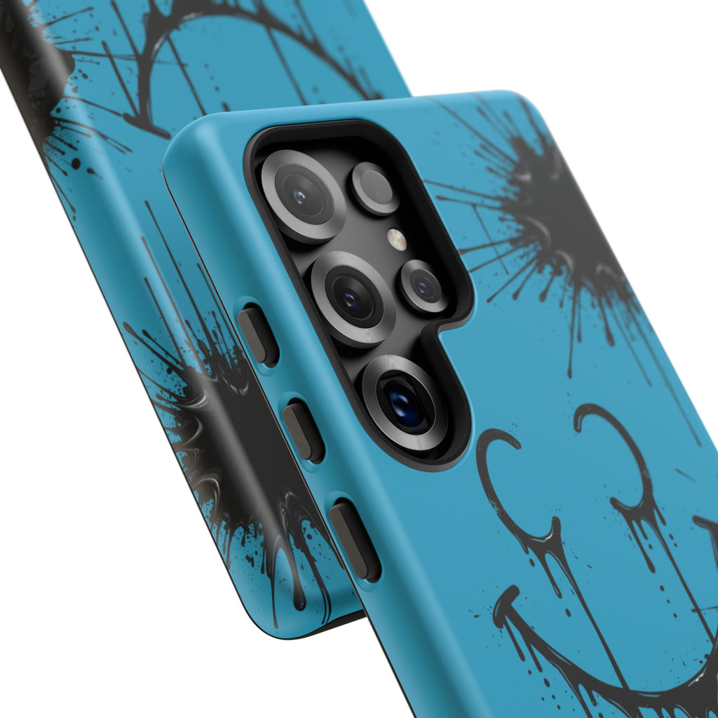 Protective Phone Case — Blue Drip Smile Splatter Design