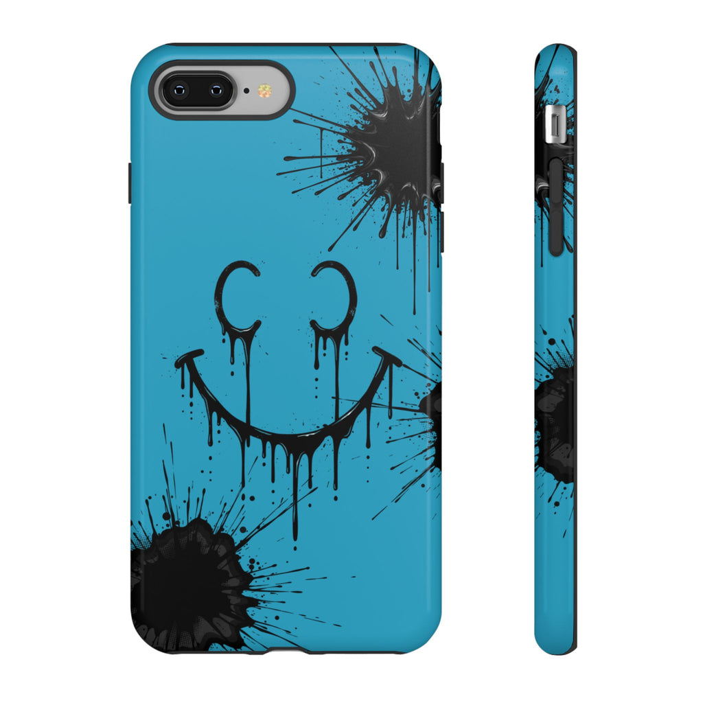 Protective Phone Case — Blue Drip Smile Splatter Design