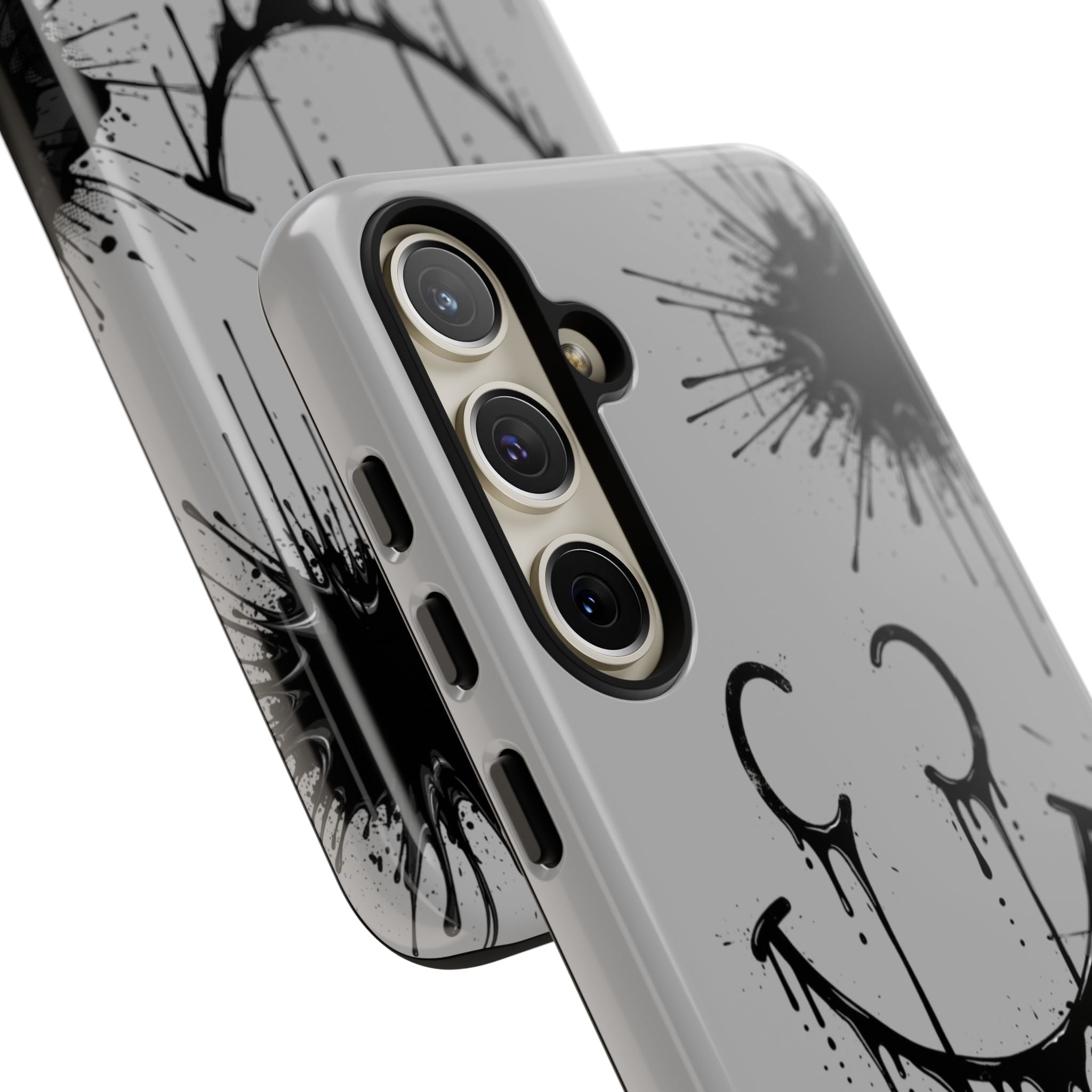 Protective Phone Case — Gray Drip Smile Splatter Design