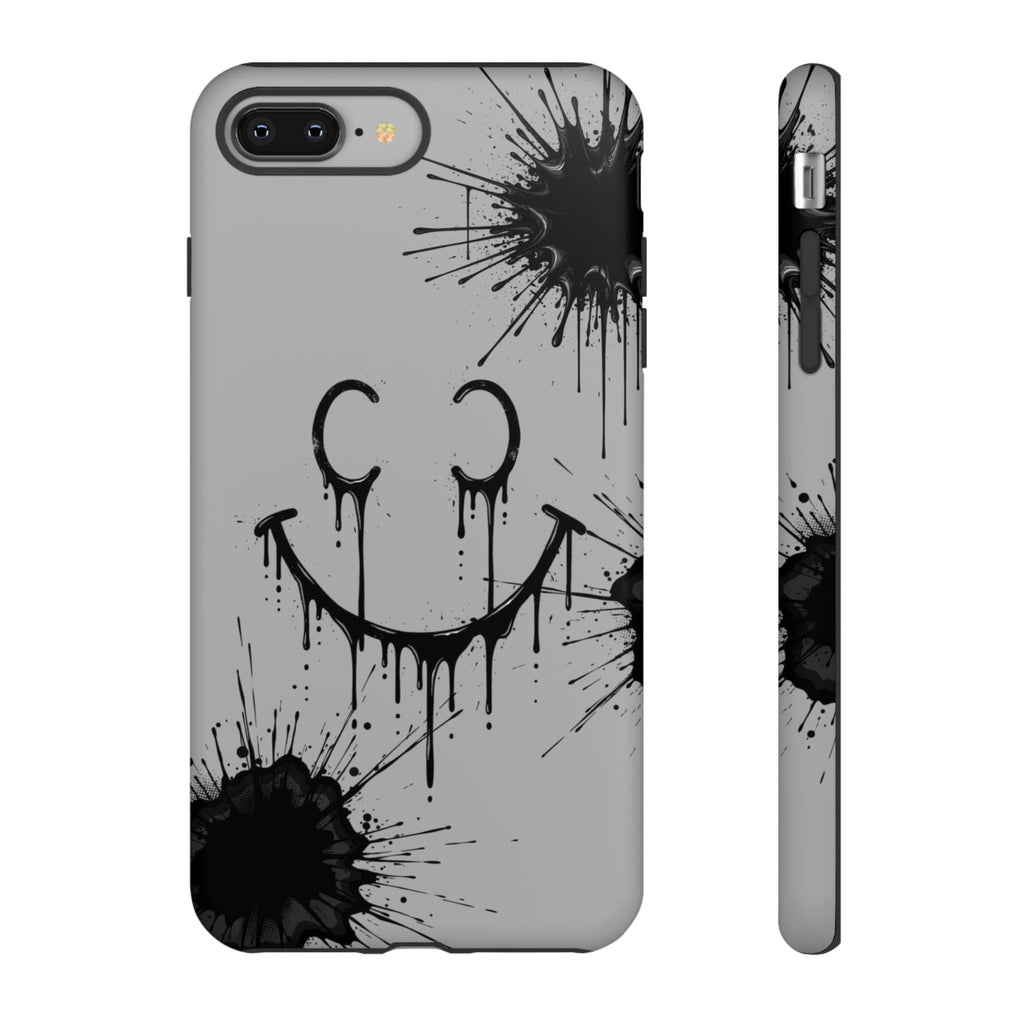 Protective Phone Case — Gray Drip Smile Splatter Design