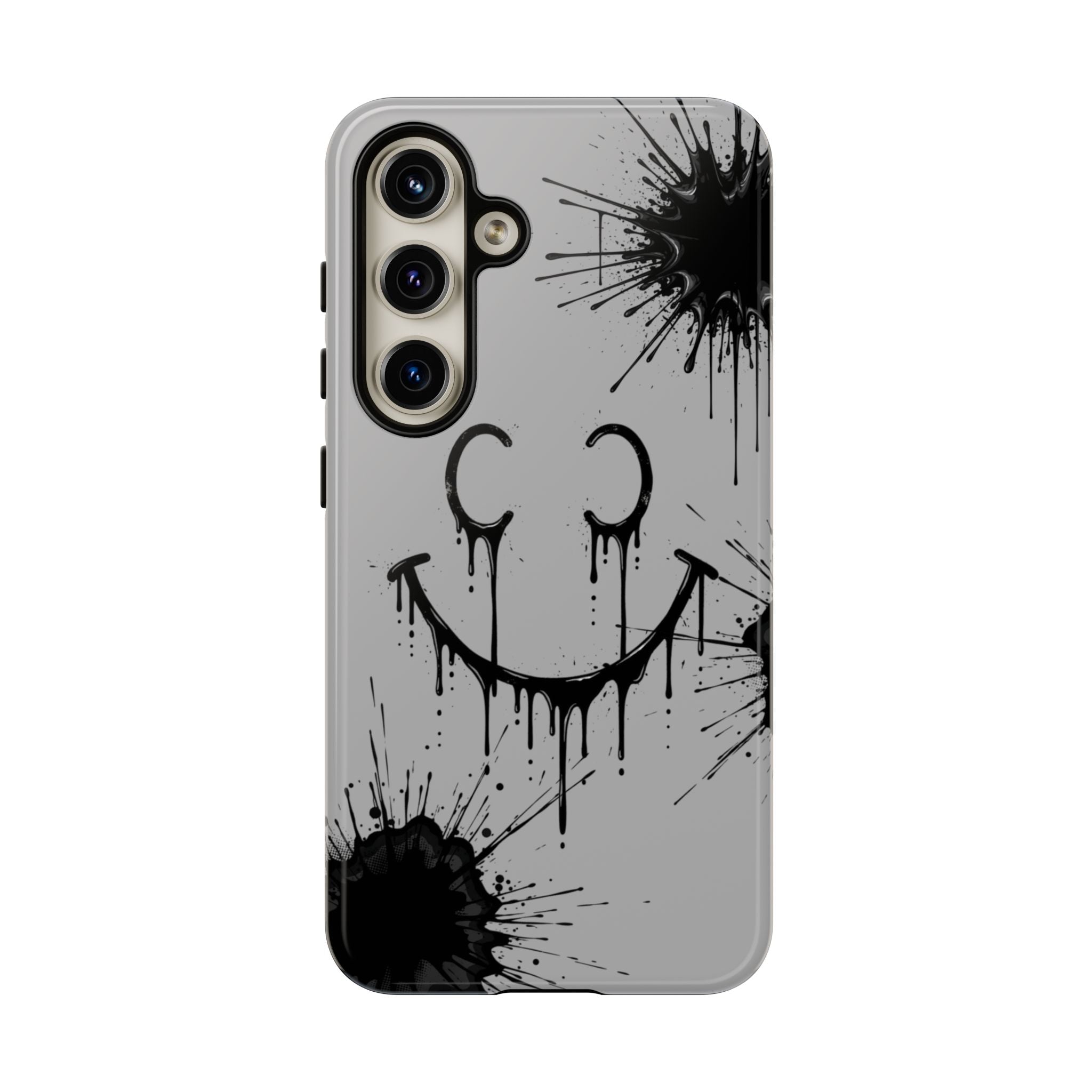 Protective Phone Case — Gray Drip Smile Splatter Design
