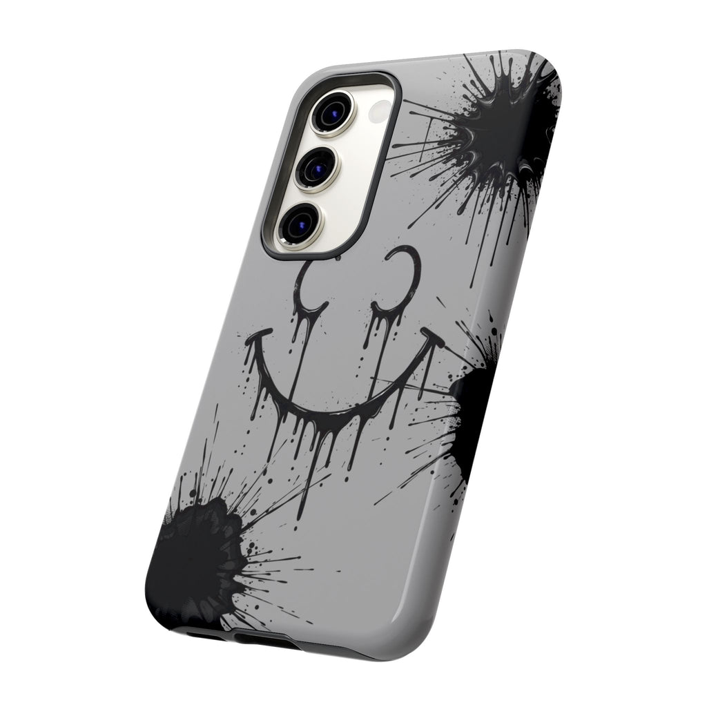 Protective Phone Case — Gray Drip Smile Splatter Design