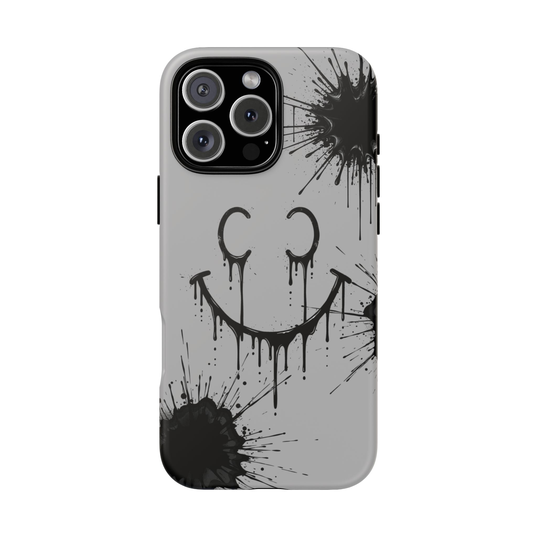 Protective Phone Case — Gray Drip Smile Splatter Design
