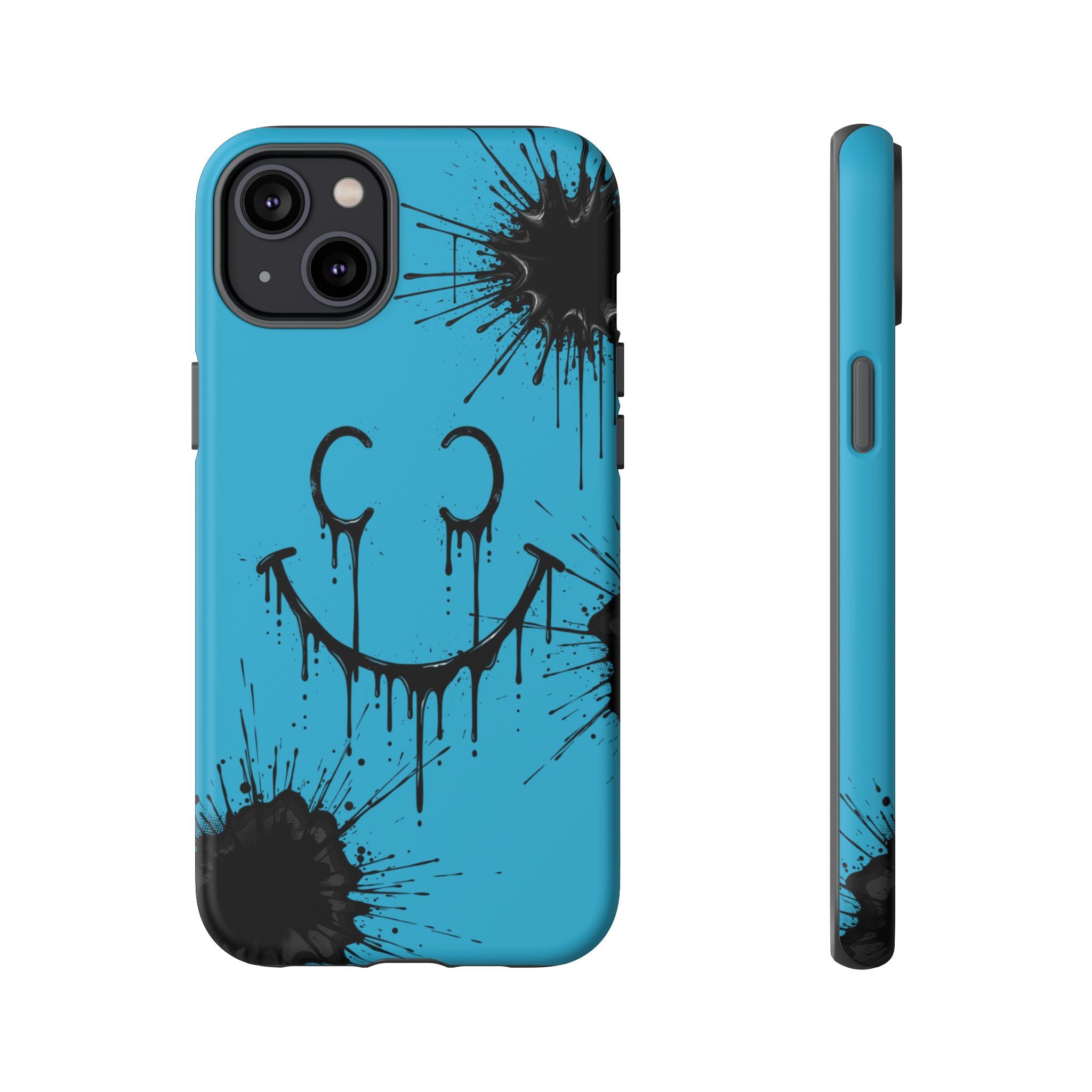 Protective Phone Case — Blue Drip Smile Splatter Design