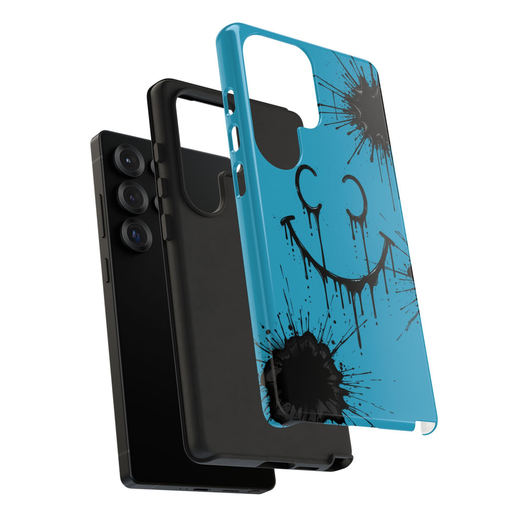 Protective Phone Case — Blue Drip Smile Splatter Design