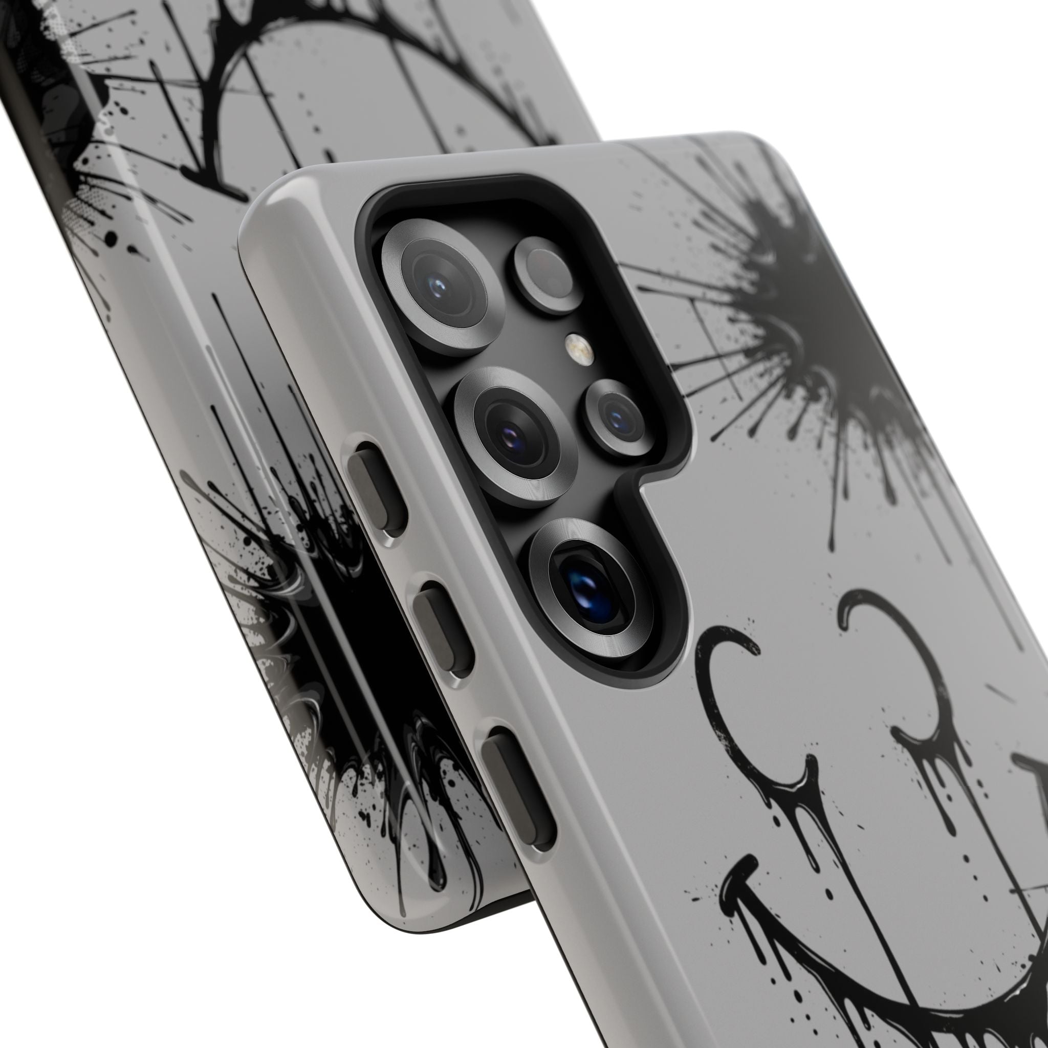 Protective Phone Case — Gray Drip Smile Splatter Design