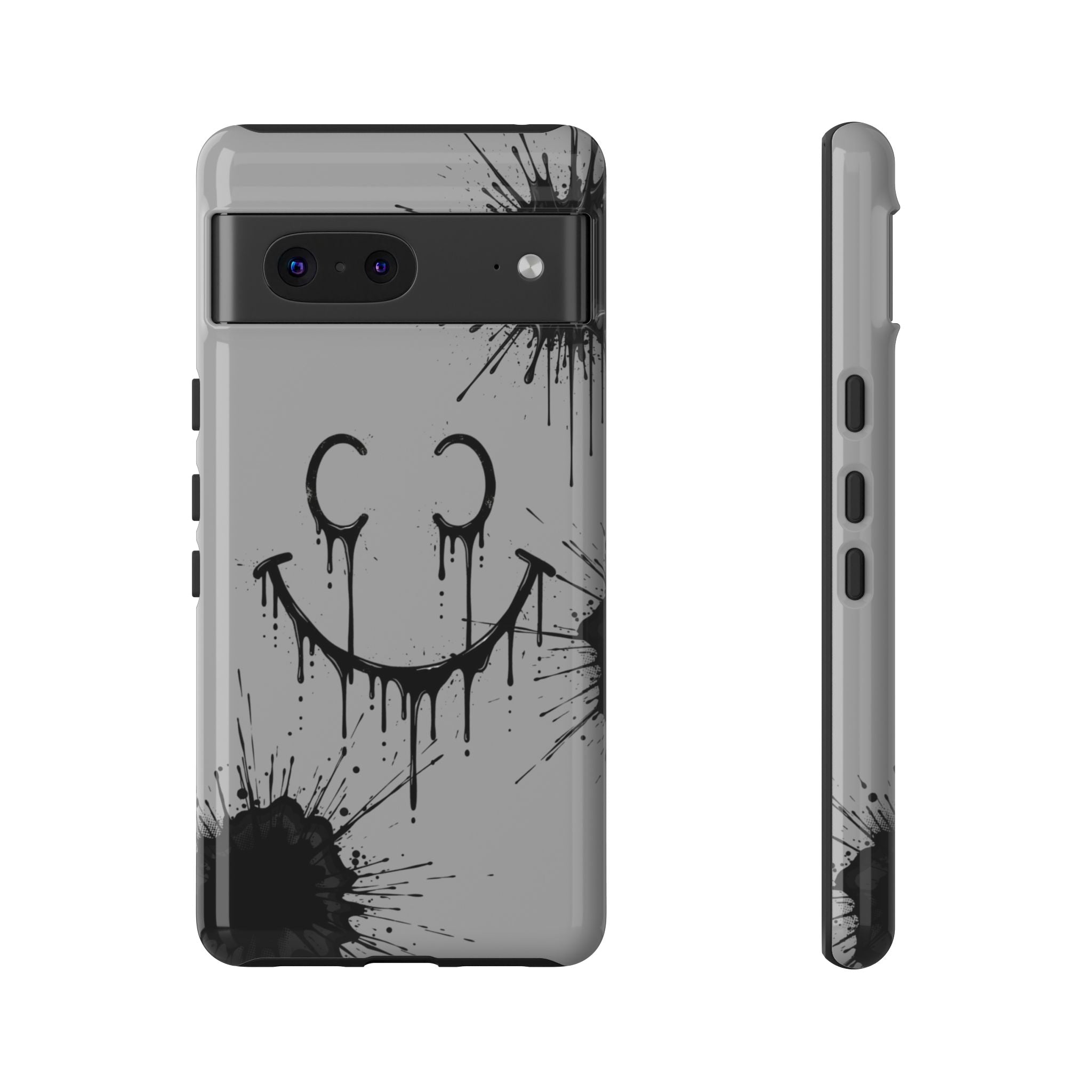 Protective Phone Case — Gray Drip Smile Splatter Design