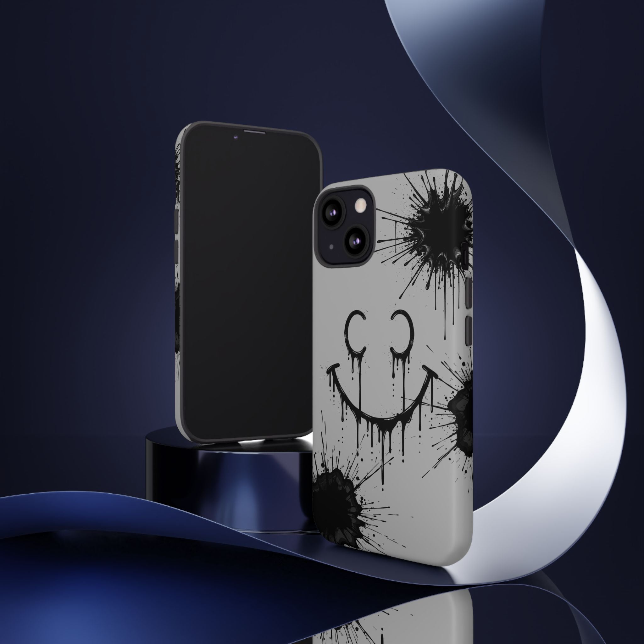 Protective Phone Case — Gray Drip Smile Splatter Design