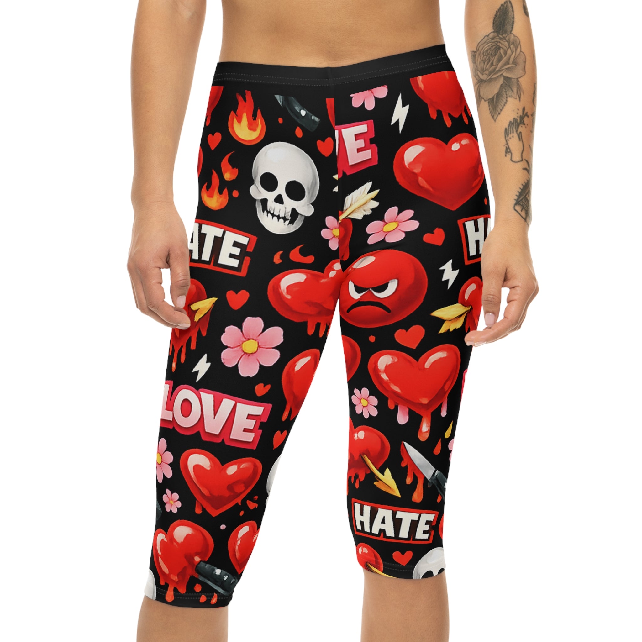 Capri Leggings — Emo Heart & Skull All-Over Print