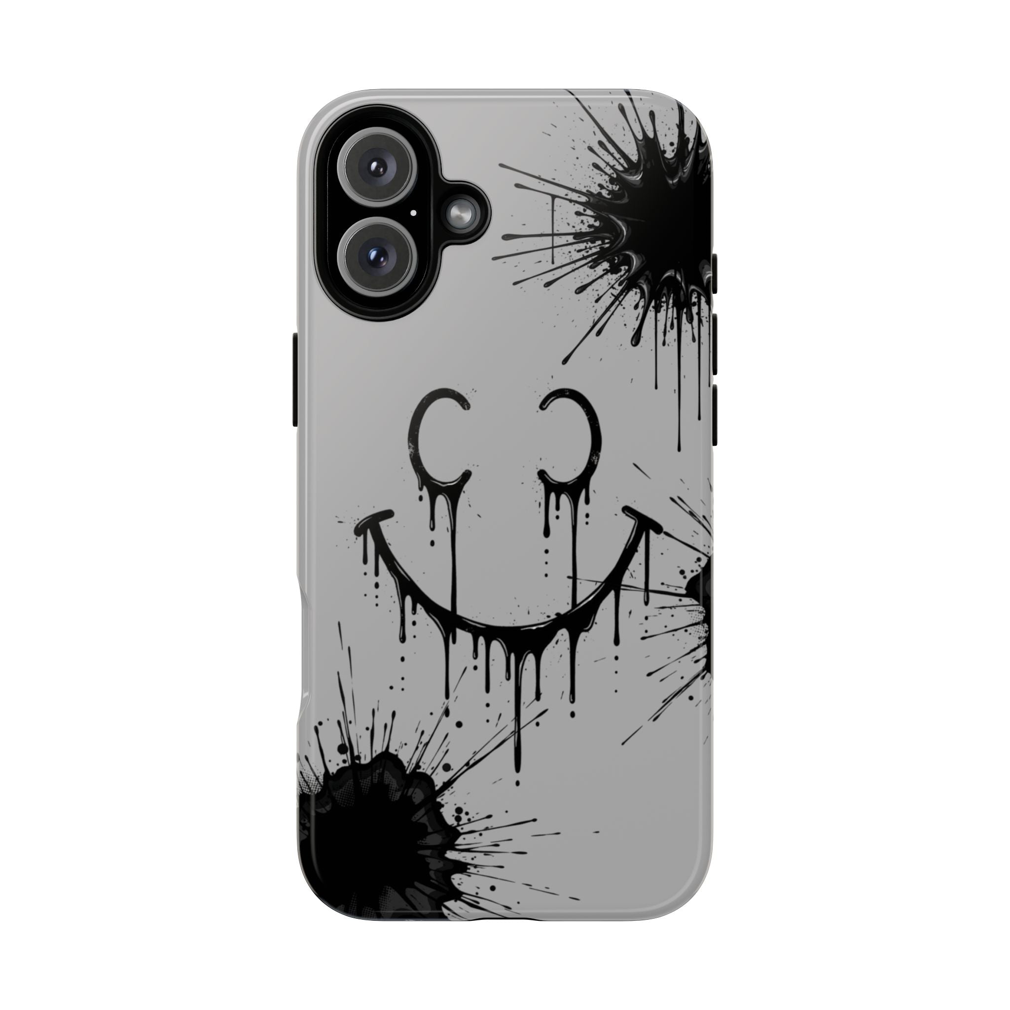 Protective Phone Case — Gray Drip Smile Splatter Design