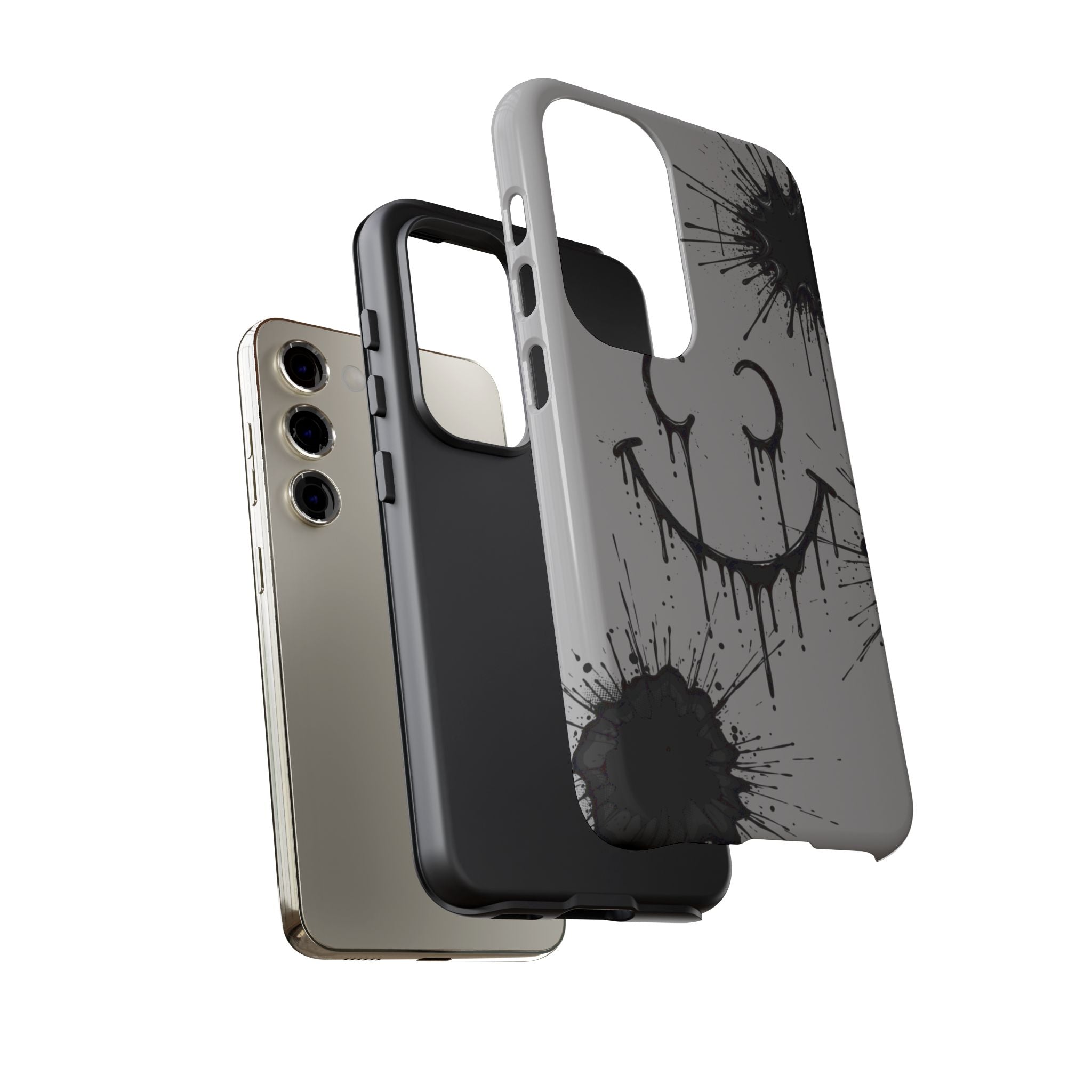 Protective Phone Case — Gray Drip Smile Splatter Design