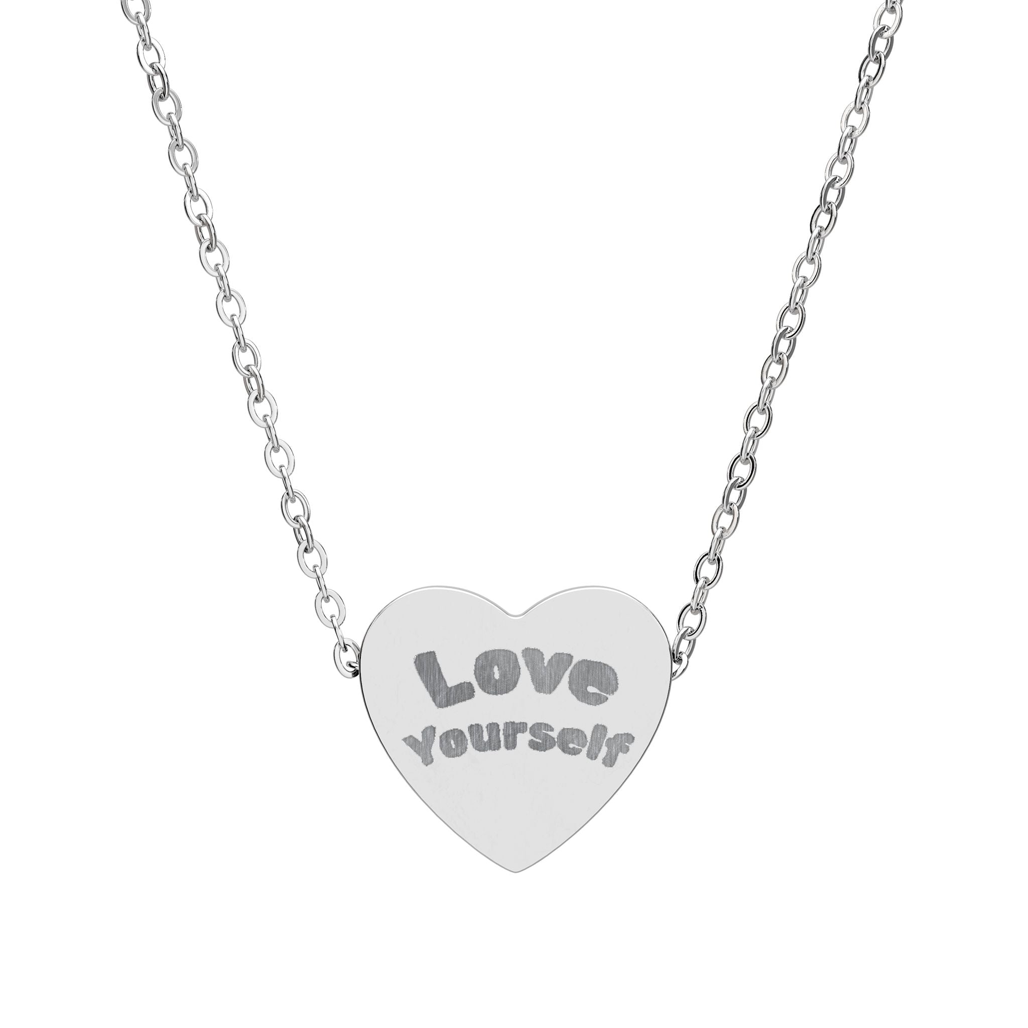 Engraved Heart Necklace — "Love Yourself" Sterling Pendant
