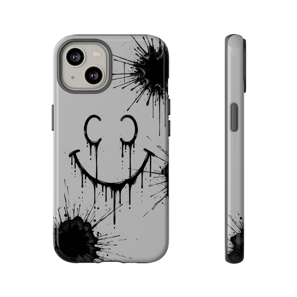Protective Phone Case — Gray Drip Smile Splatter Design