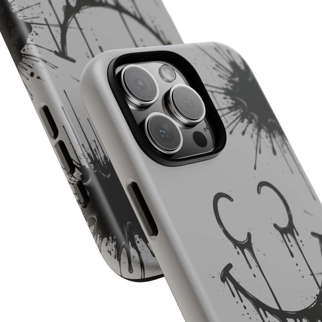 Protective Phone Case — Gray Drip Smile Splatter Design
