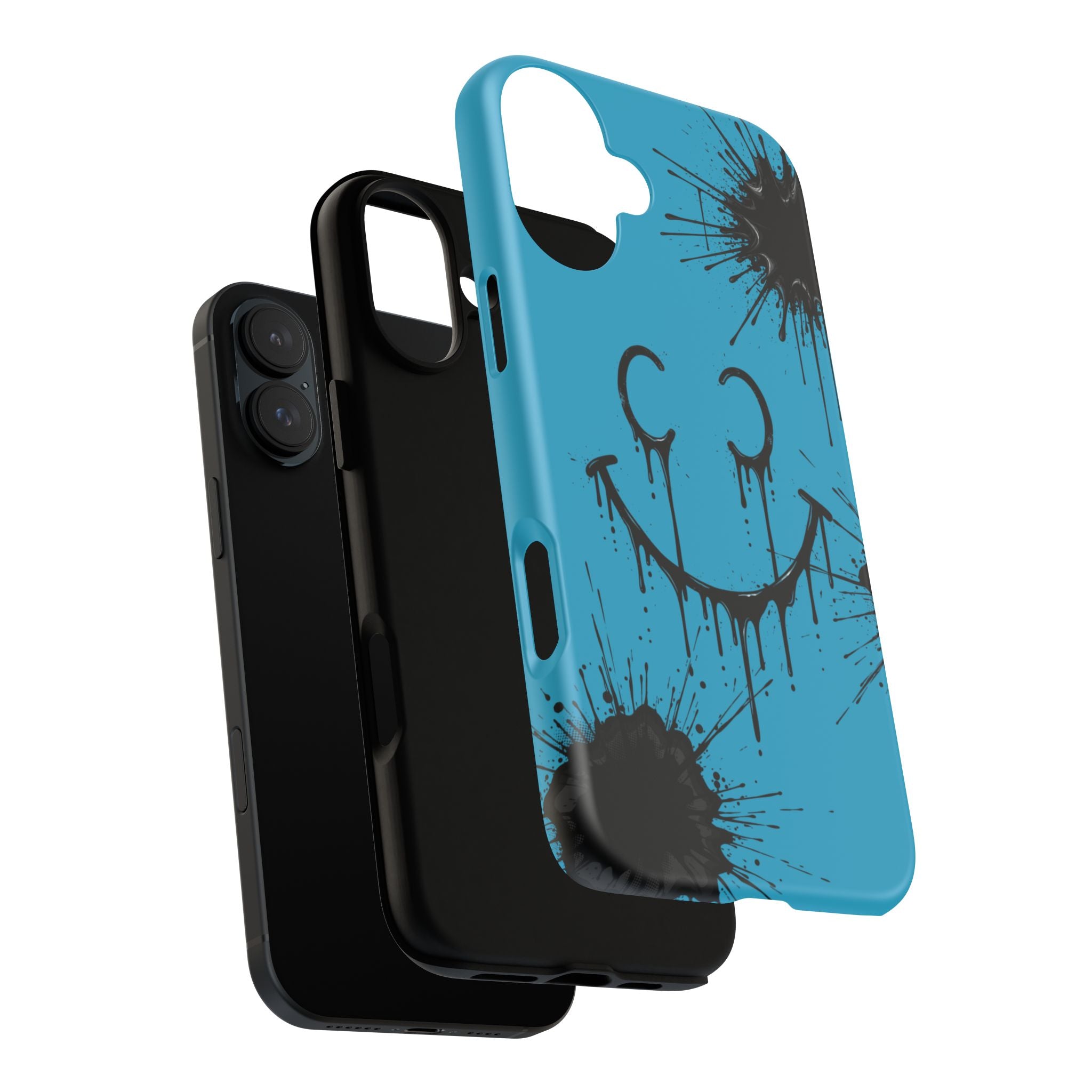 Protective Phone Case — Blue Drip Smile Splatter Design