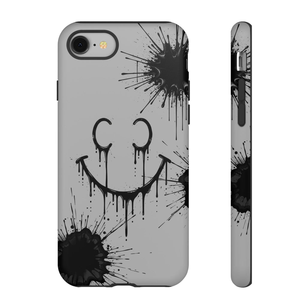 Protective Phone Case — Gray Drip Smile Splatter Design