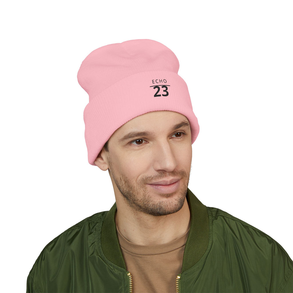 Echo 23 Embroidered Cuffed Beanie — Minimal Knit Winter Hat