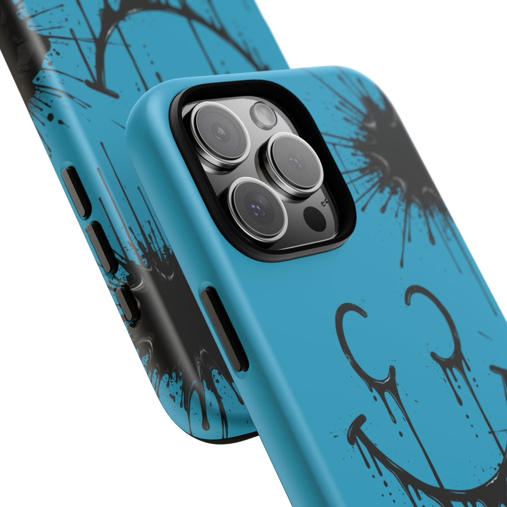 Protective Phone Case — Blue Drip Smile Splatter Design