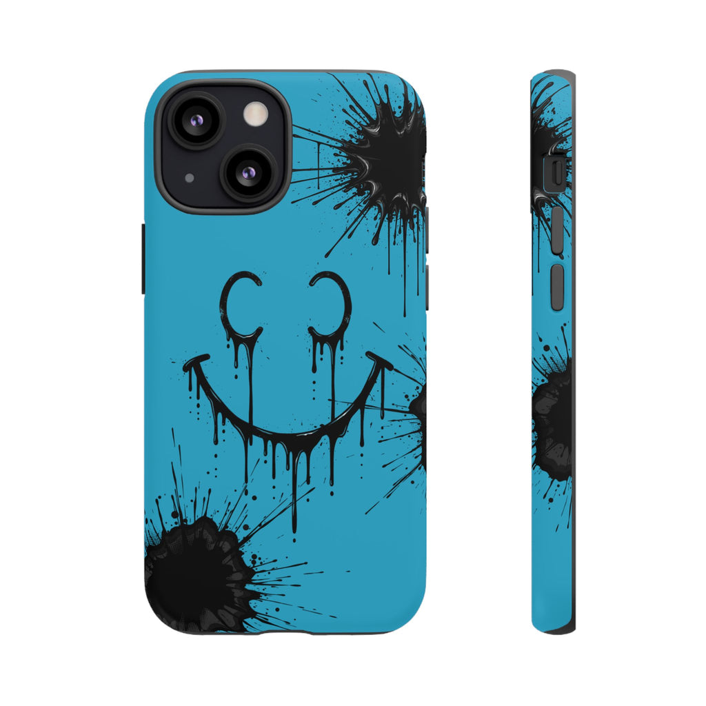 Protective Phone Case — Blue Drip Smile Splatter Design