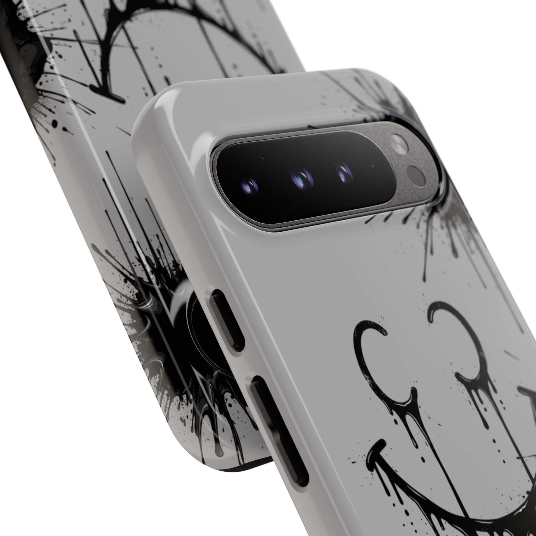 Protective Phone Case — Gray Drip Smile Splatter Design