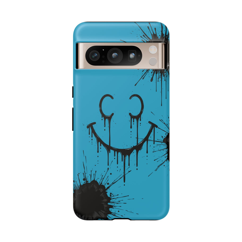 Protective Phone Case — Blue Drip Smile Splatter Design