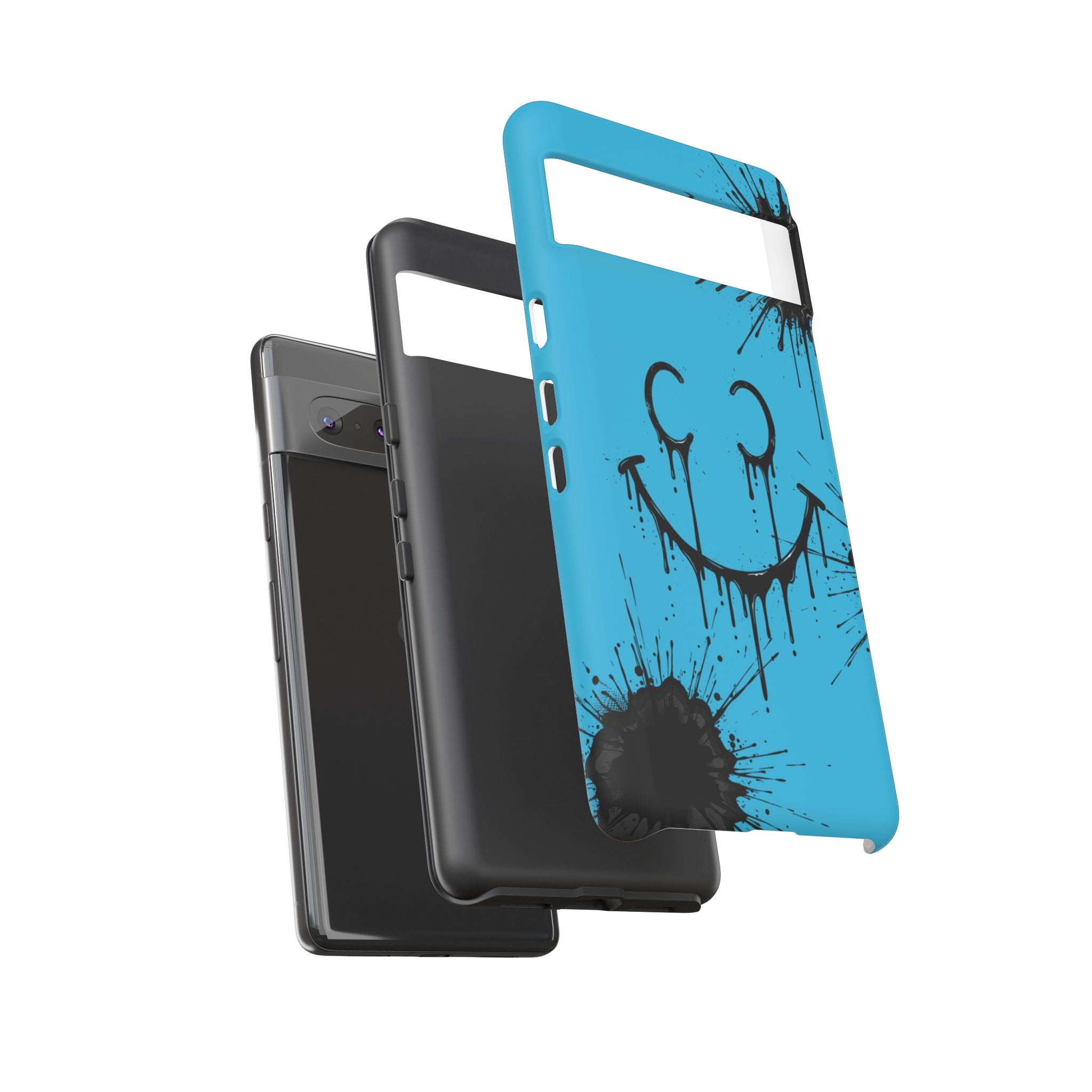 Protective Phone Case — Blue Drip Smile Splatter Design