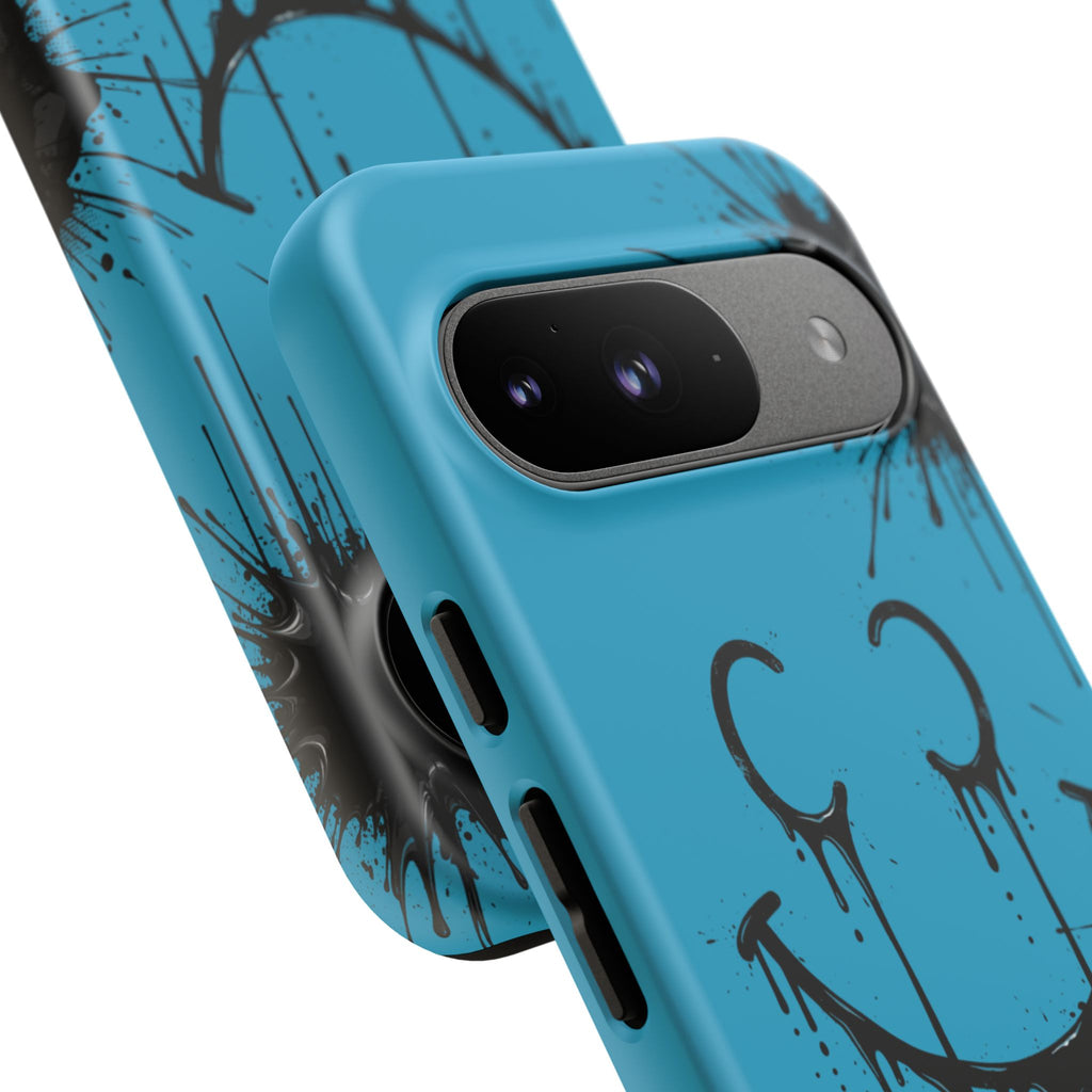 Protective Phone Case — Blue Drip Smile Splatter Design