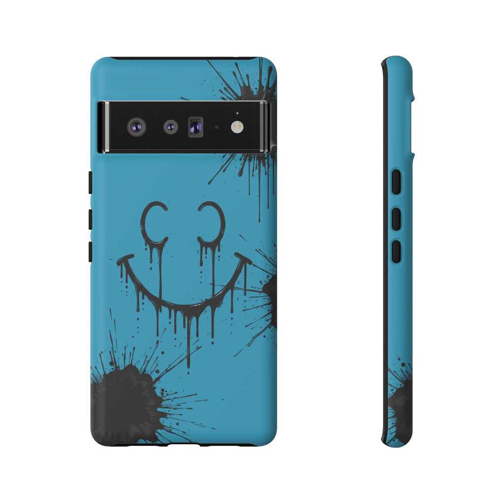 Protective Phone Case — Blue Drip Smile Splatter Design