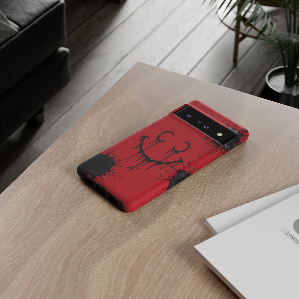 Protective Phone Case — Red Drip Smile Splatter Design