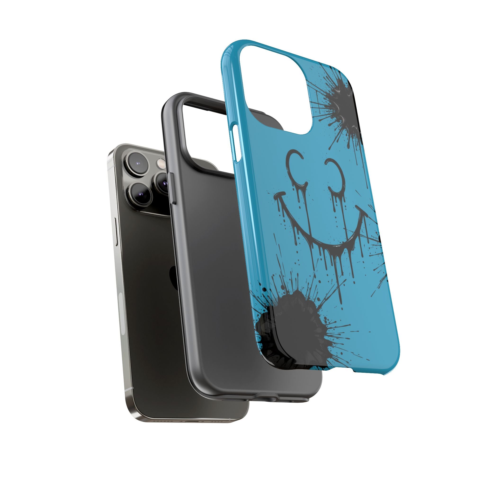 Protective Phone Case — Blue Drip Smile Splatter Design