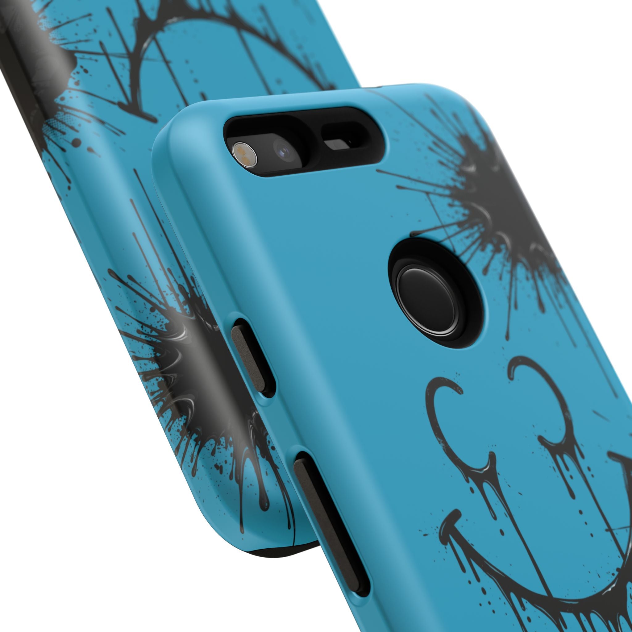 Protective Phone Case — Blue Drip Smile Splatter Design