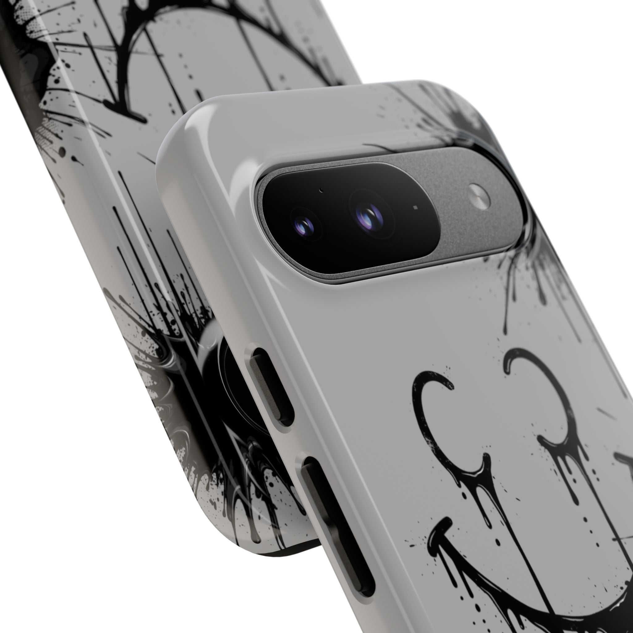 Protective Phone Case — Gray Drip Smile Splatter Design