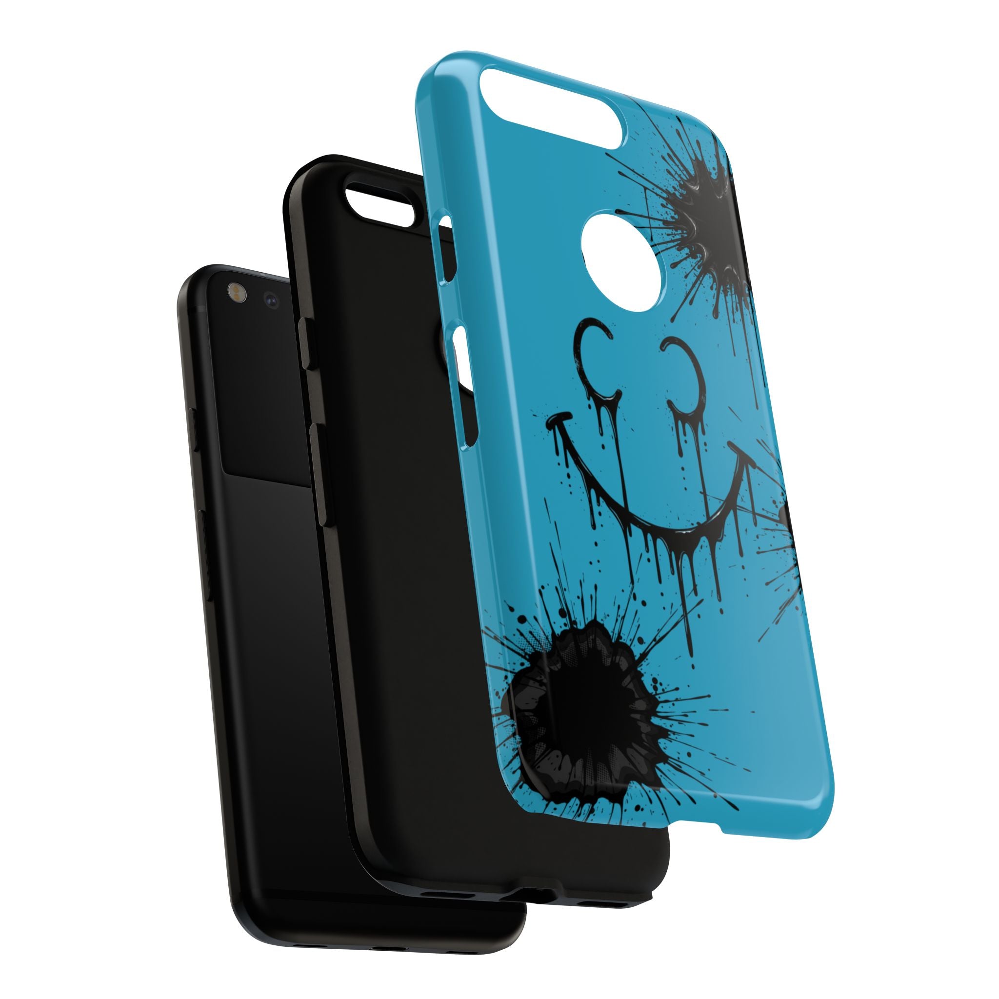 Protective Phone Case — Blue Drip Smile Splatter Design