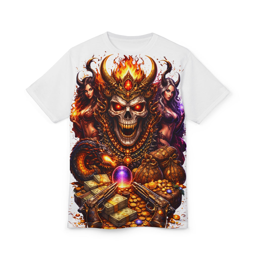 Fiery Demon Skull Tee — Gothic Treasure Graphic T-Shirt