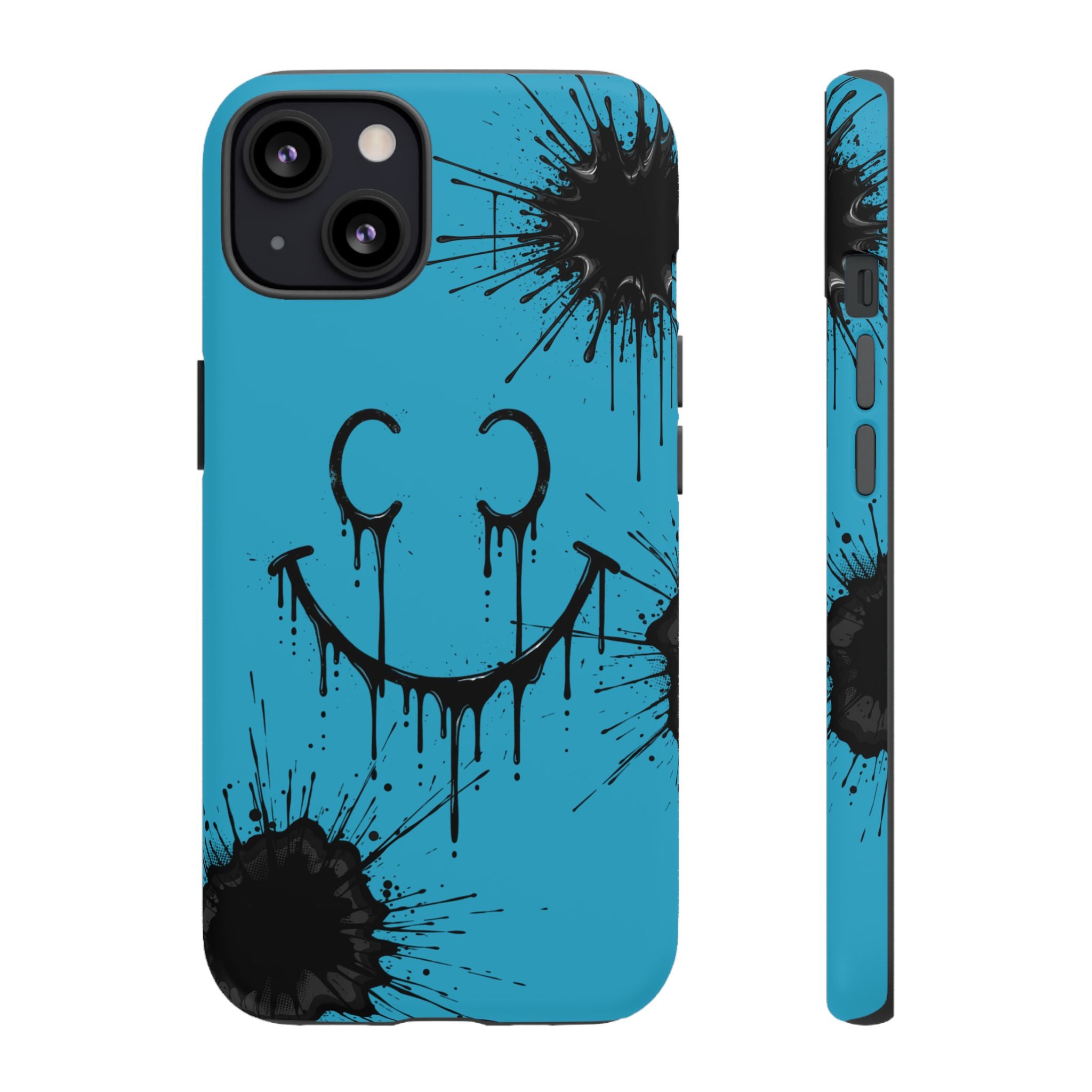 Protective Phone Case — Blue Drip Smile Splatter Design