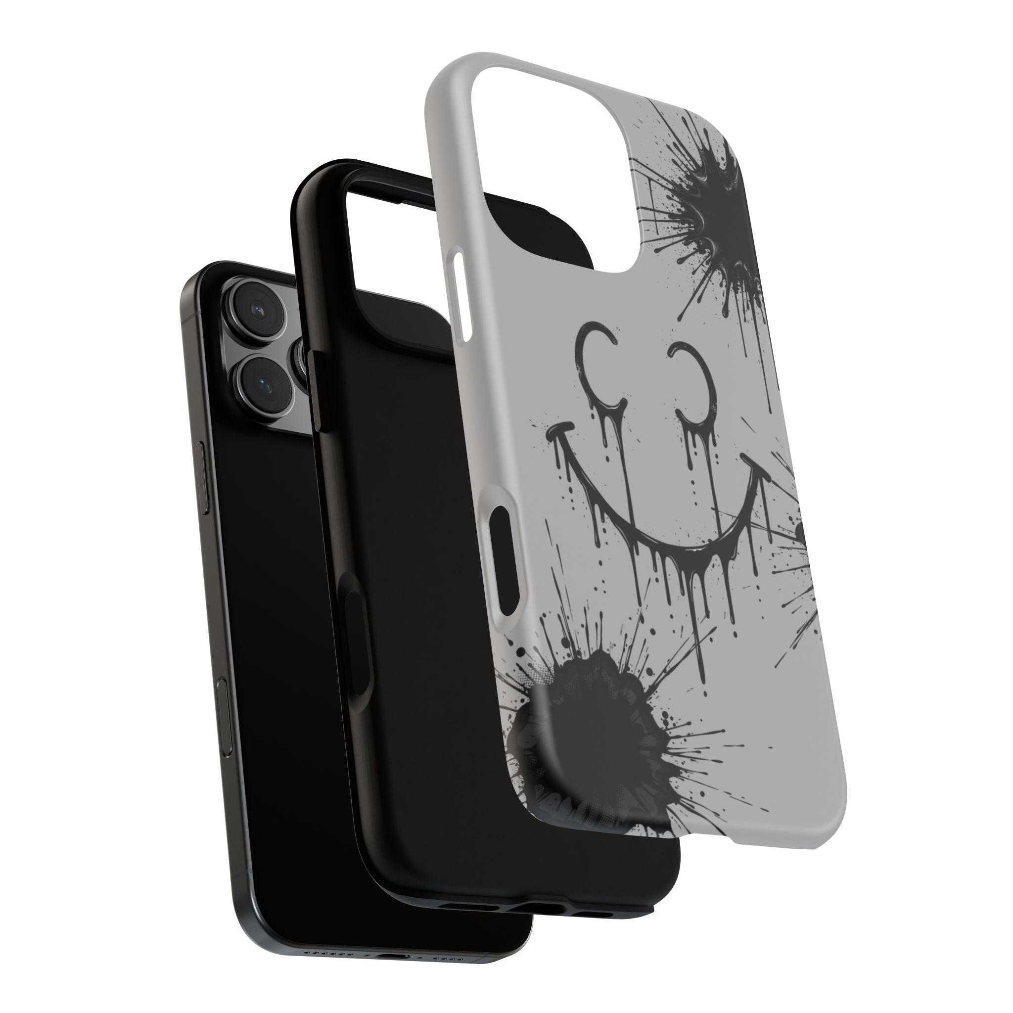 Protective Phone Case — Gray Drip Smile Splatter Design
