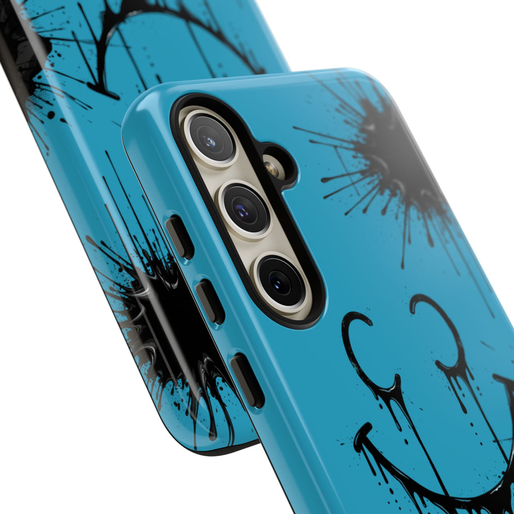 Protective Phone Case — Blue Drip Smile Splatter Design