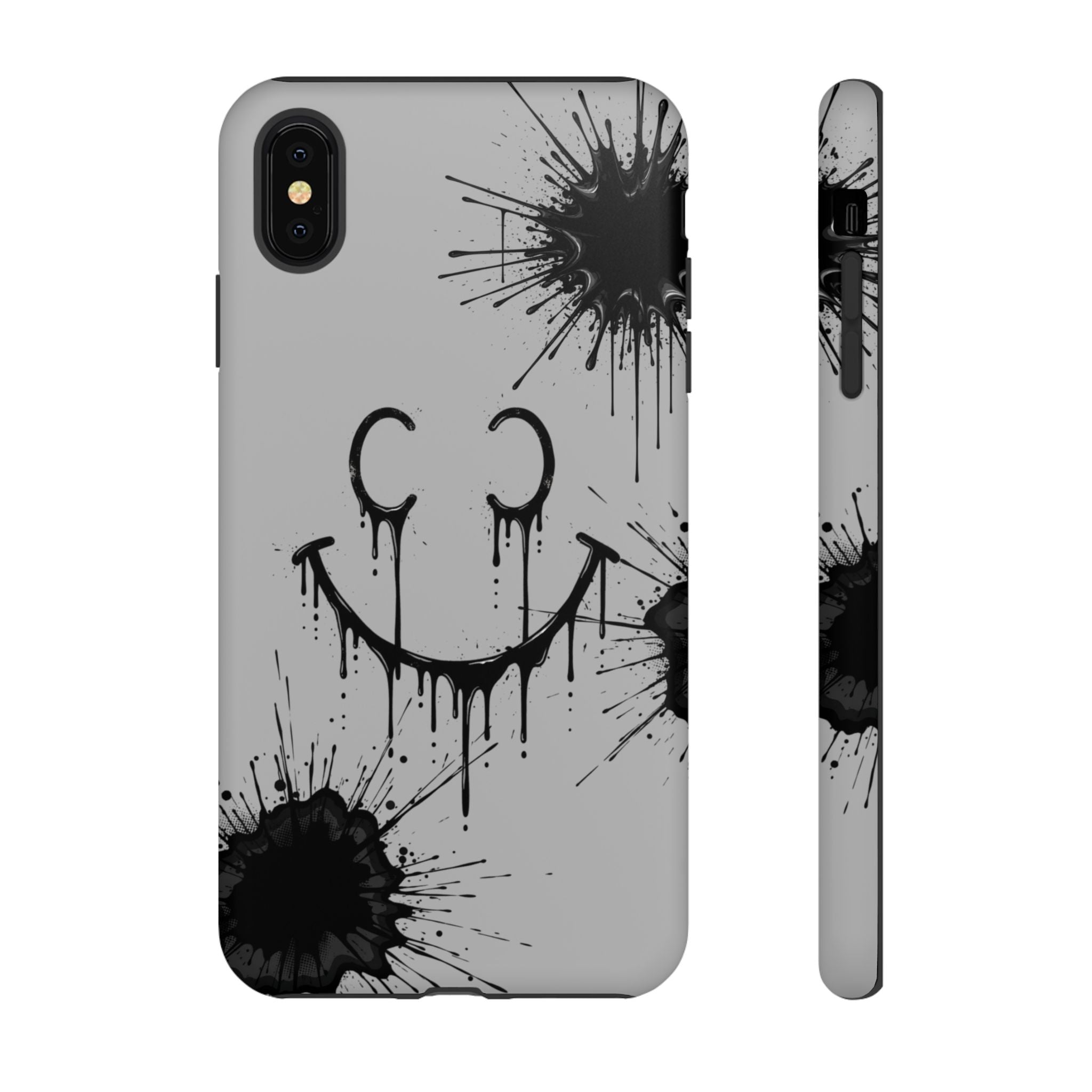 Protective Phone Case — Gray Drip Smile Splatter Design
