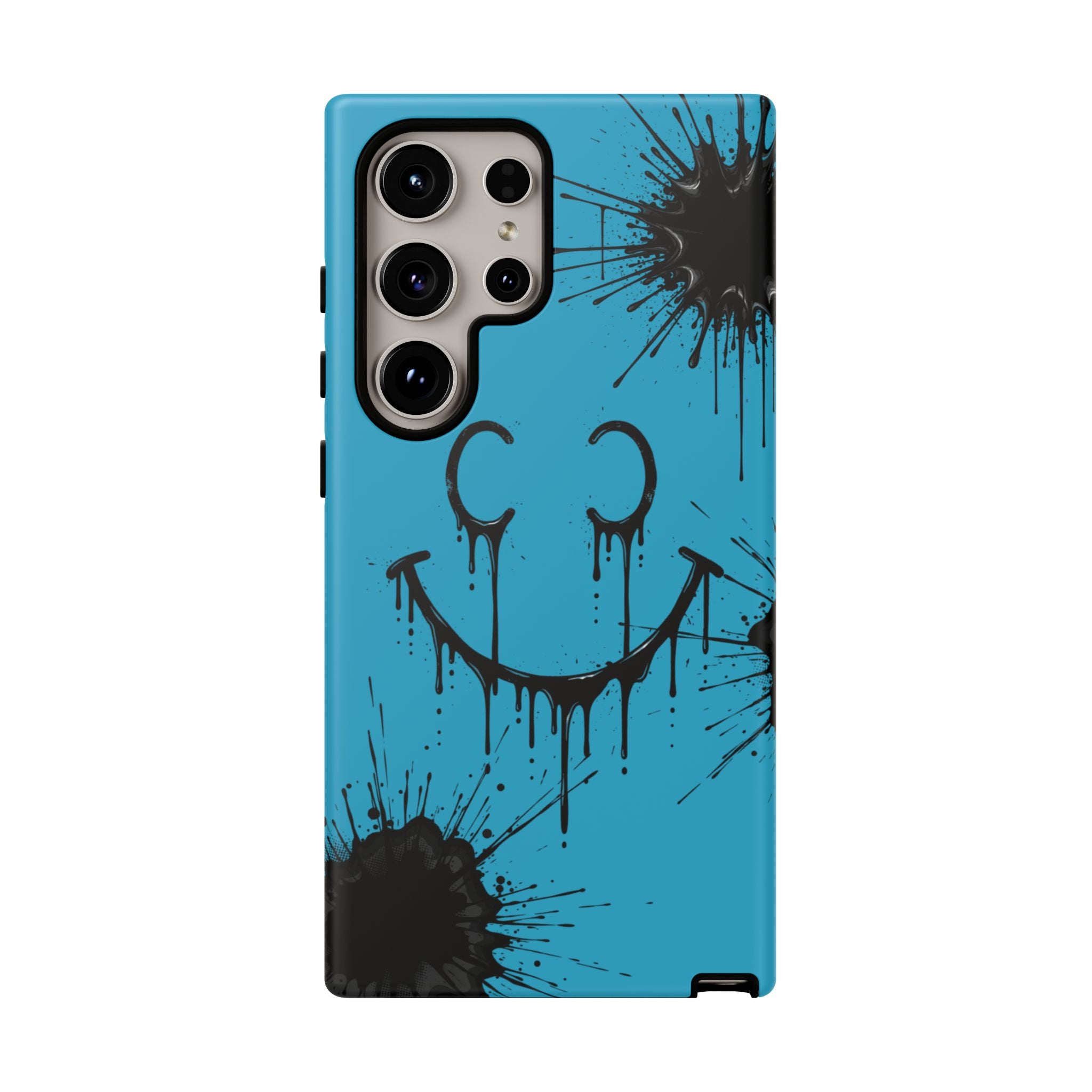 Protective Phone Case — Blue Drip Smile Splatter Design