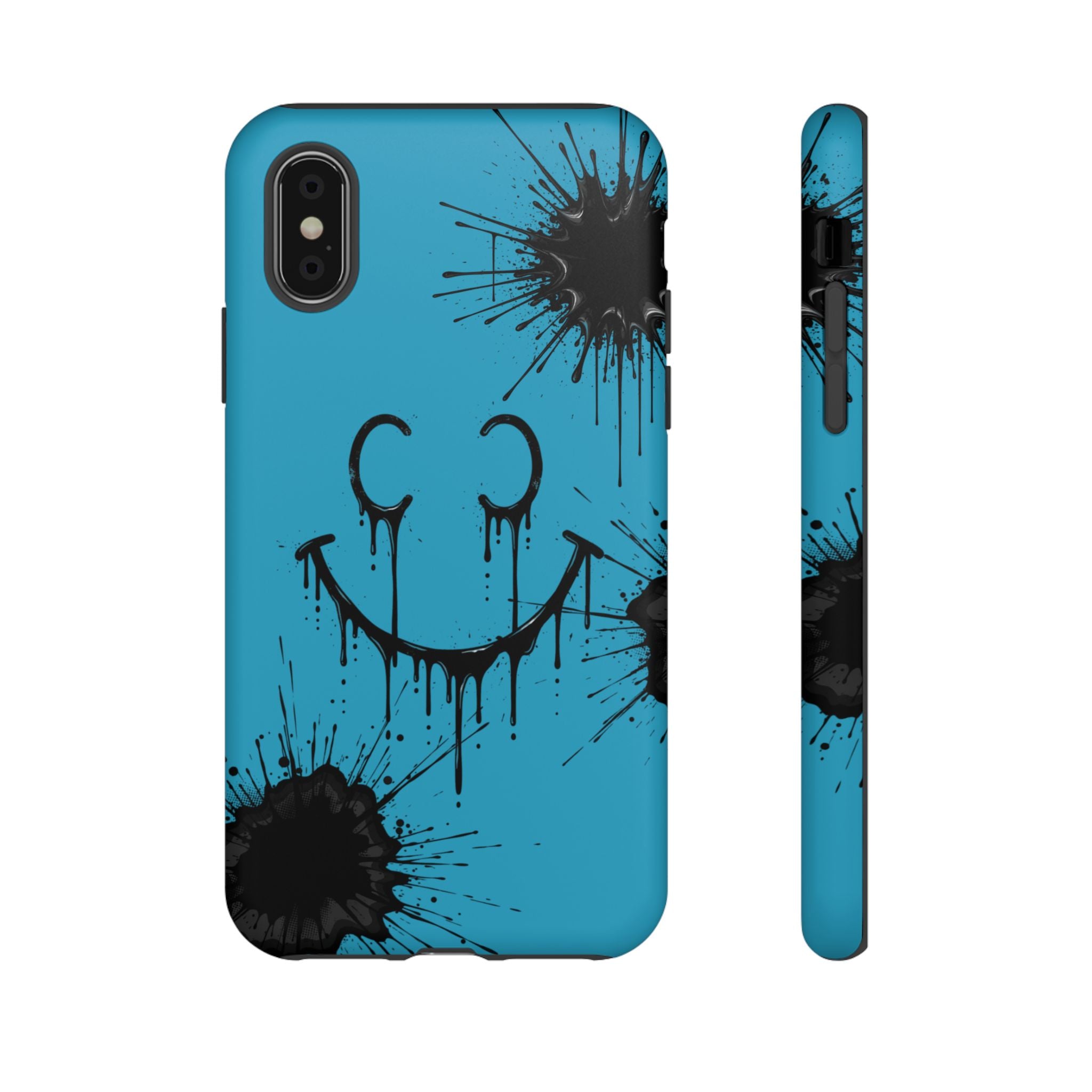 Protective Phone Case — Blue Drip Smile Splatter Design