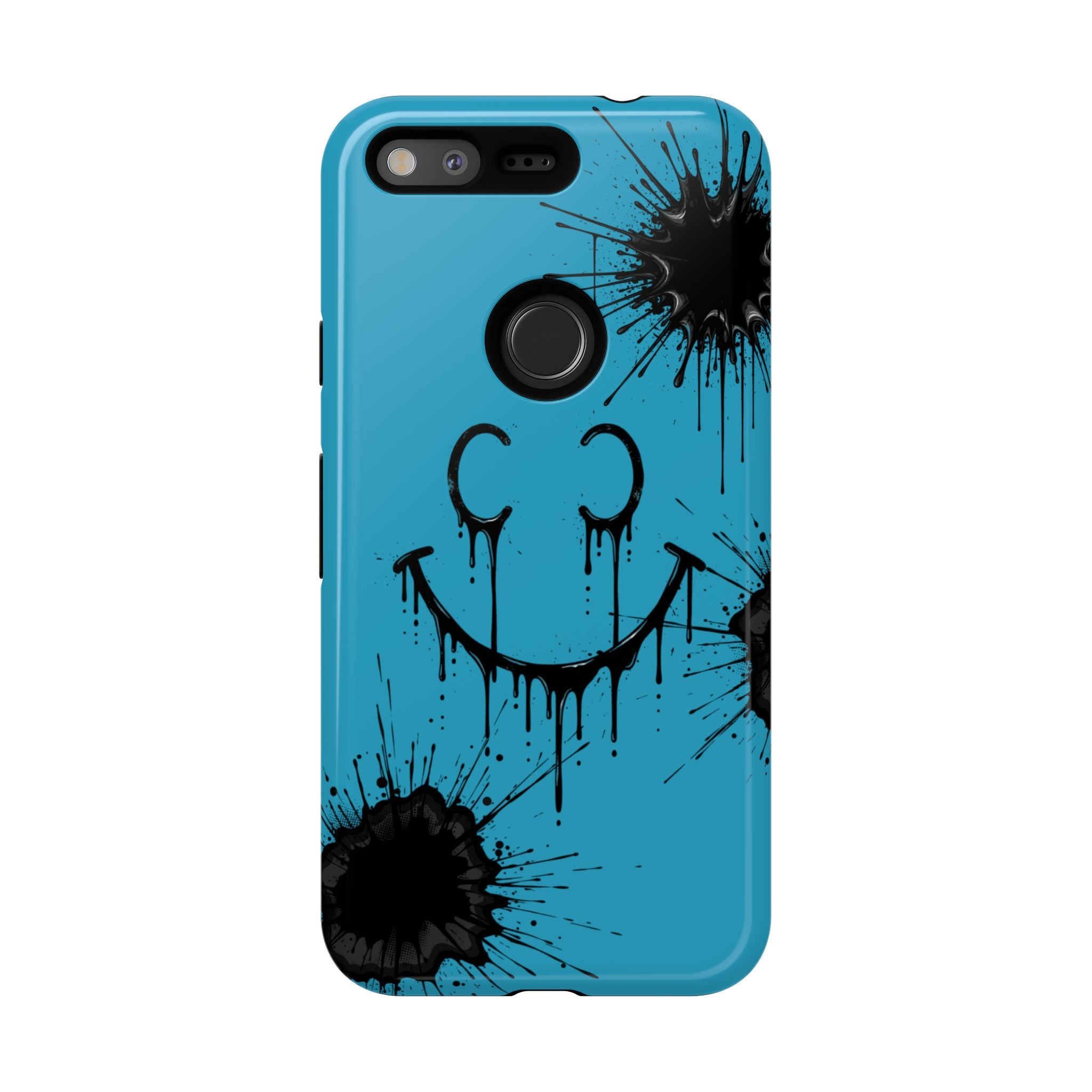 Protective Phone Case — Blue Drip Smile Splatter Design