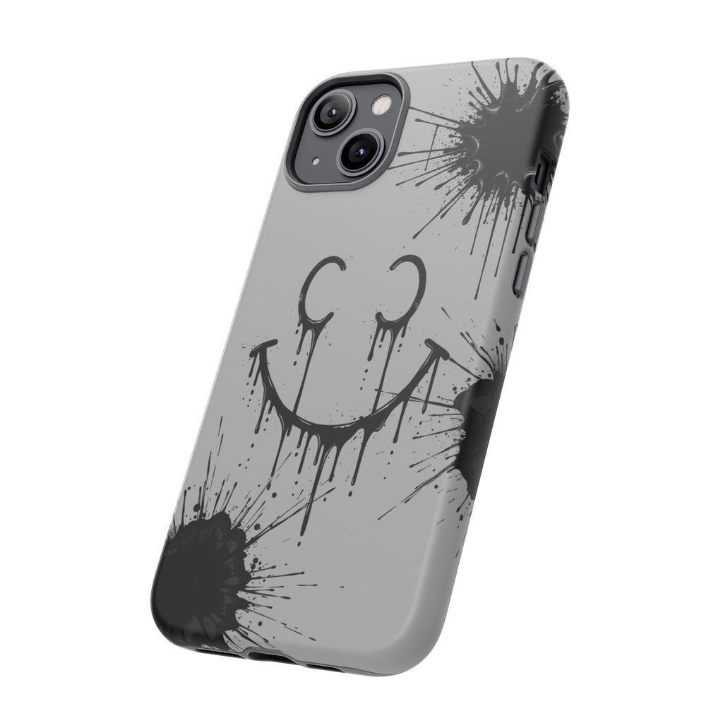 Protective Phone Case — Gray Drip Smile Splatter Design
