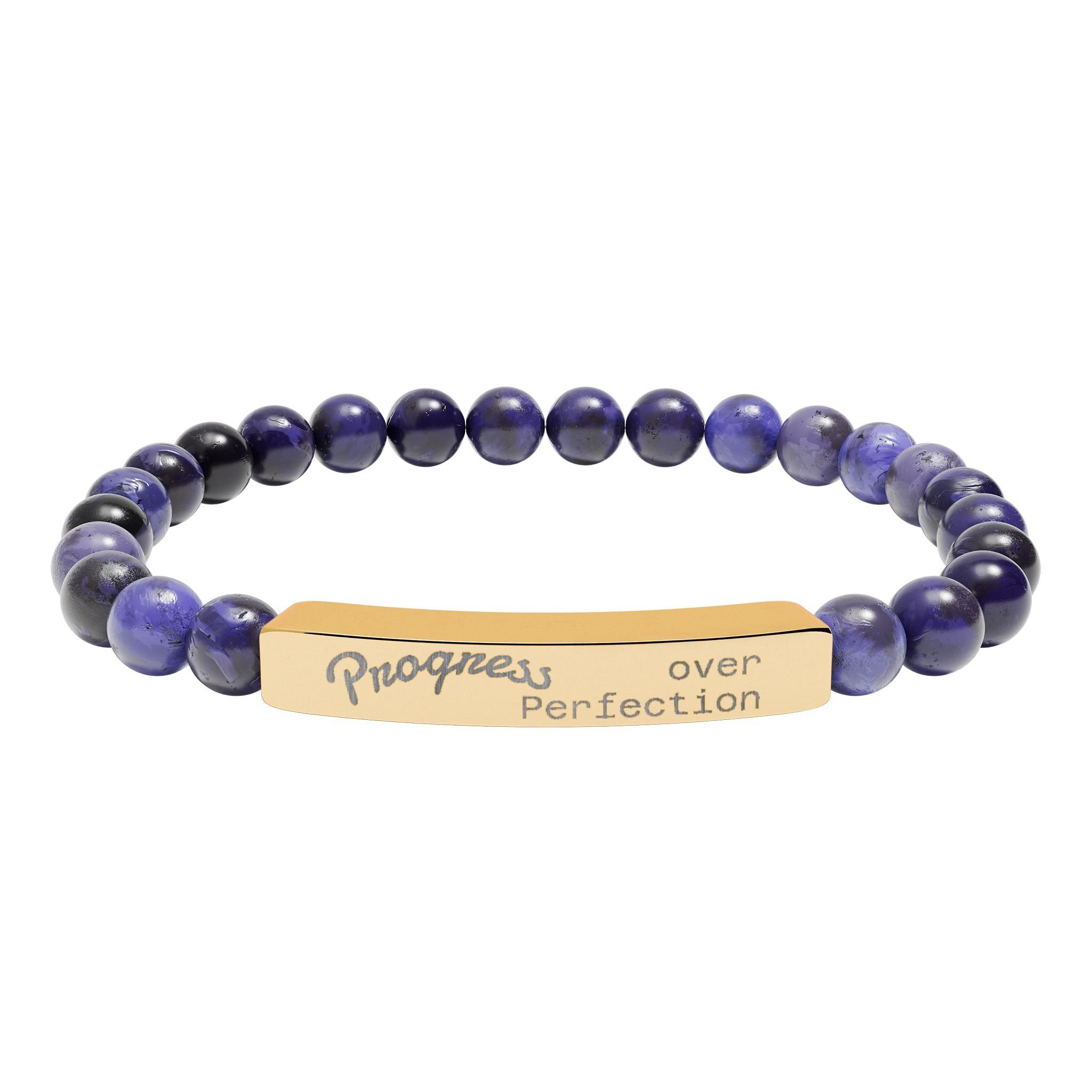 Engraved Natural Stone Stretch Bar Bracelet — Personalized Beaded Bracelet