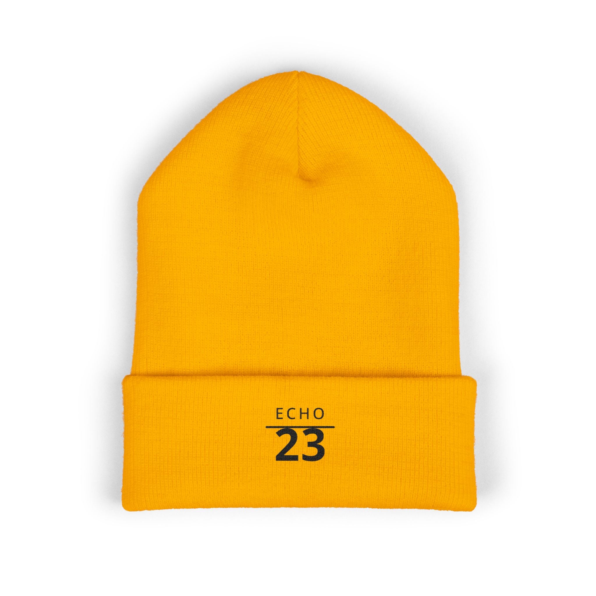 Echo 23 Embroidered Cuffed Beanie — Minimal Knit Winter Hat