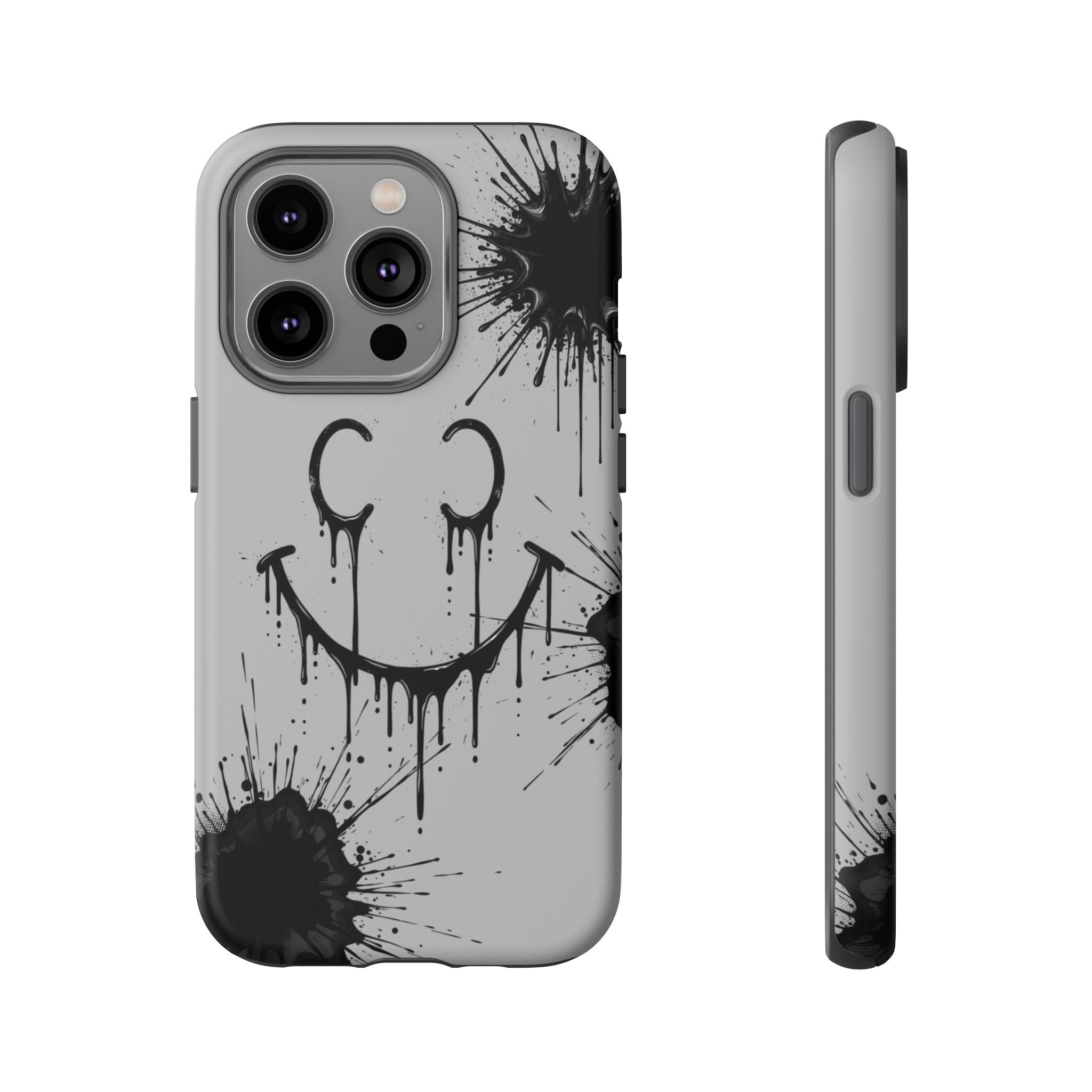 Protective Phone Case — Gray Drip Smile Splatter Design